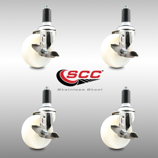 Service Caster 4 Inch 316SS Nylon Wheel Swivel 1-1/4 Inch Expanding Stem Caster Set Brake SCC SCC-SS316EX20S414-NYS-TLB-114-4 - main